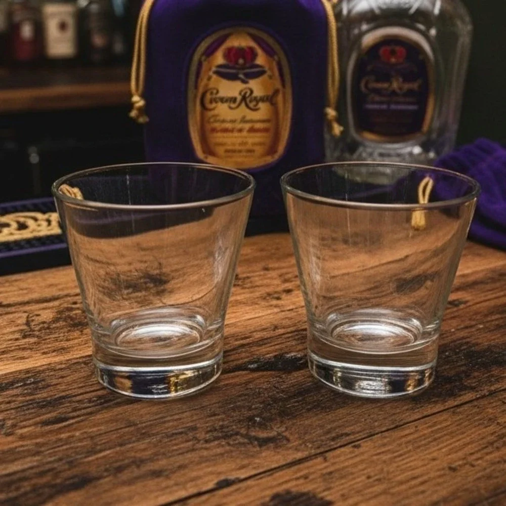 Crown Royal Tapered Whiskey Glasses, Set of 2, Embossed‎ Logo, Italian Barware